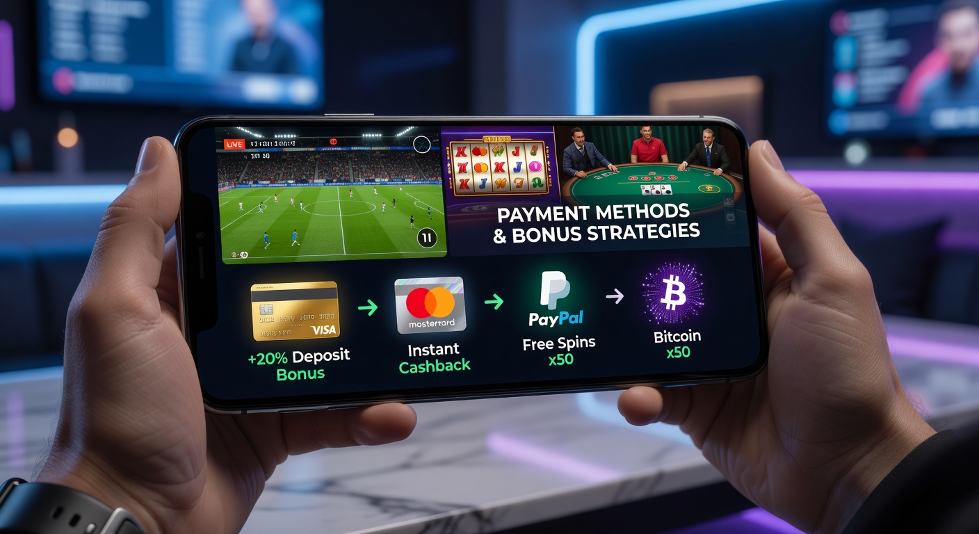 Mobile Zahlungsschnittstellen bei Live-Fußballwetten und Casino-Angeboten zeigen verschiedene Optionen für Einzahlungen und Bonusaktivierungen