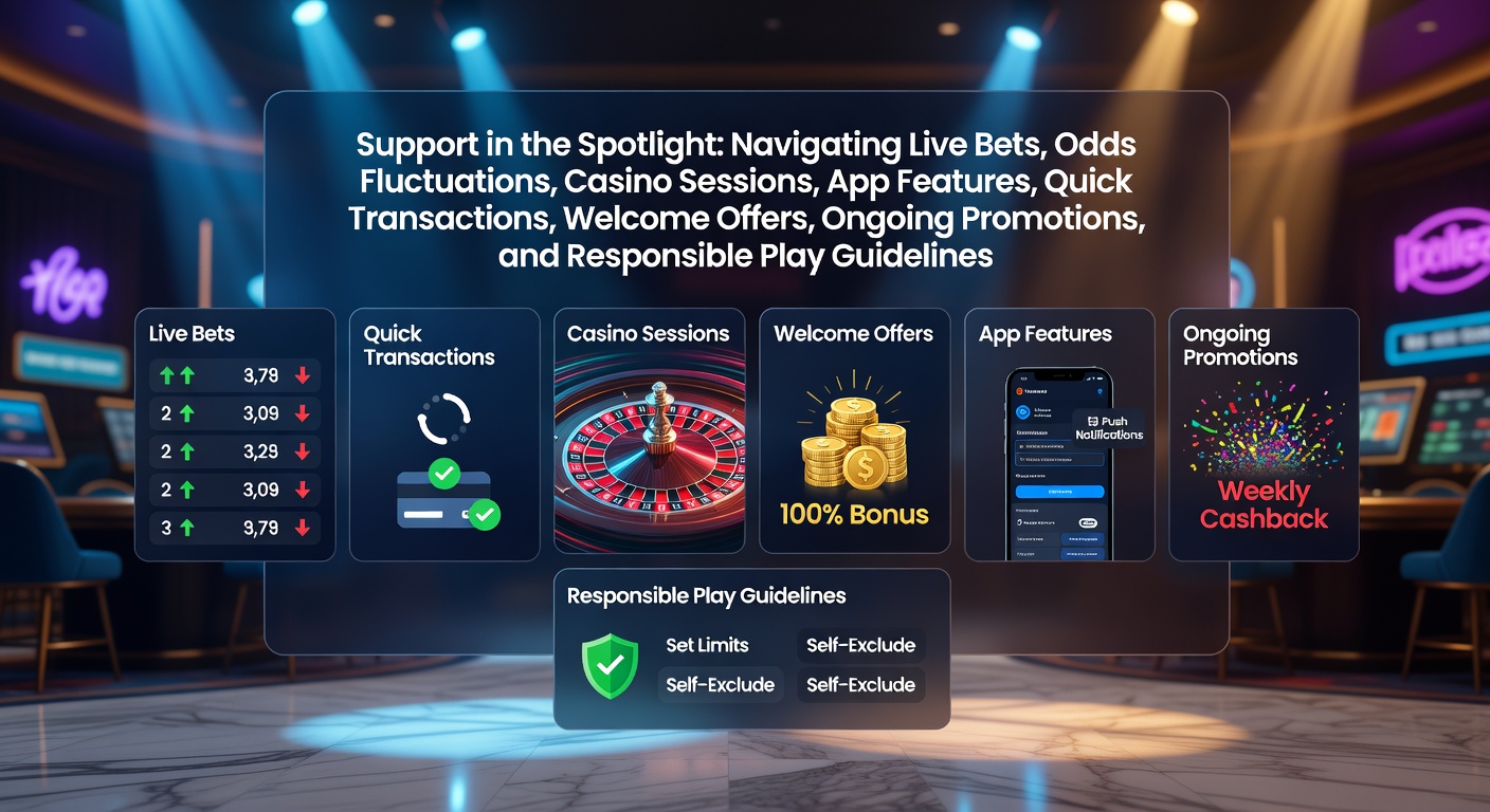 Ein dynamisches Bild von einem Smartphone mit Live-Wetten-App, das Quotenänderungen und Casino-Spiele zeigt, während ein Support-Chat im Hintergrund läuft